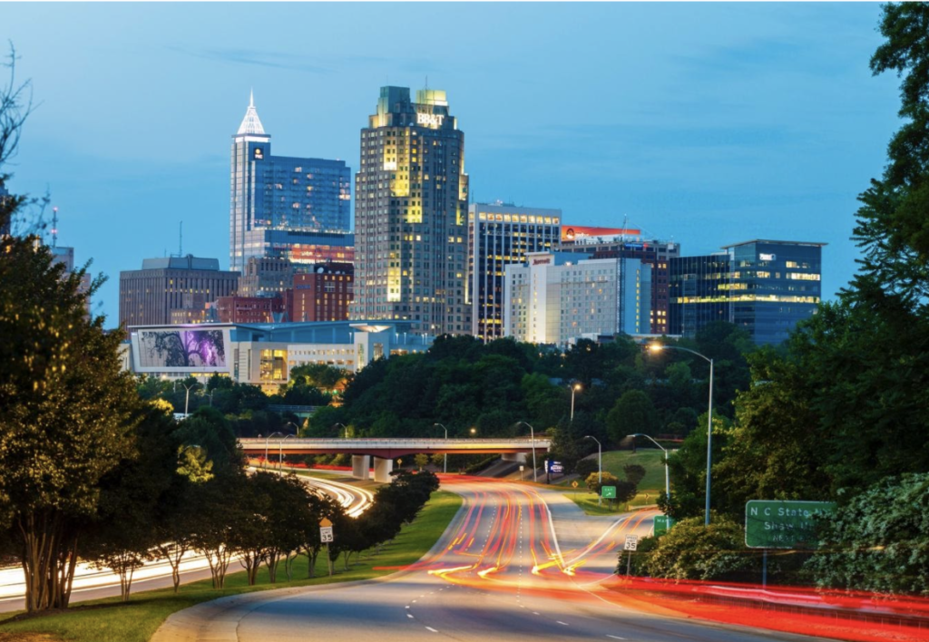 city skyline at dusk