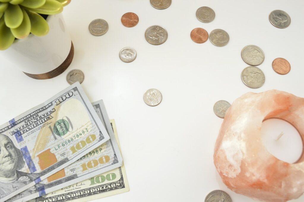 Hundred dollar bills on a white table