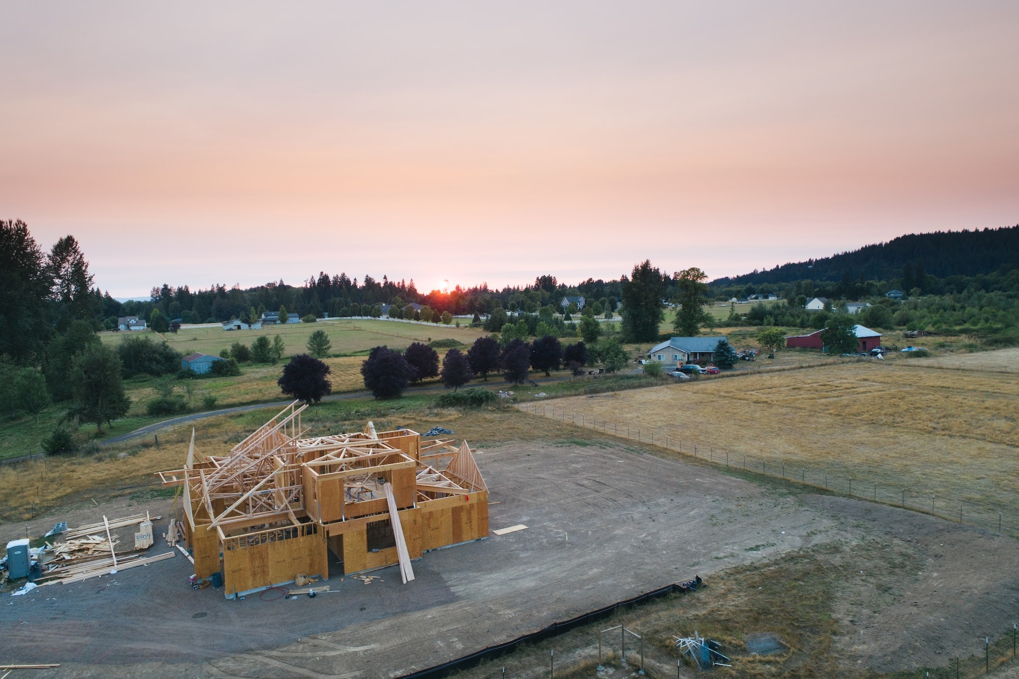 Aerial view of a home under construction